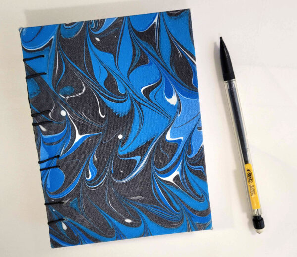 Blue Marbled Hardcover Coptic Style Journal-Back Cover, Blank pages