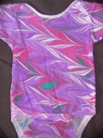 Marbled onesie in purple pink green feather design